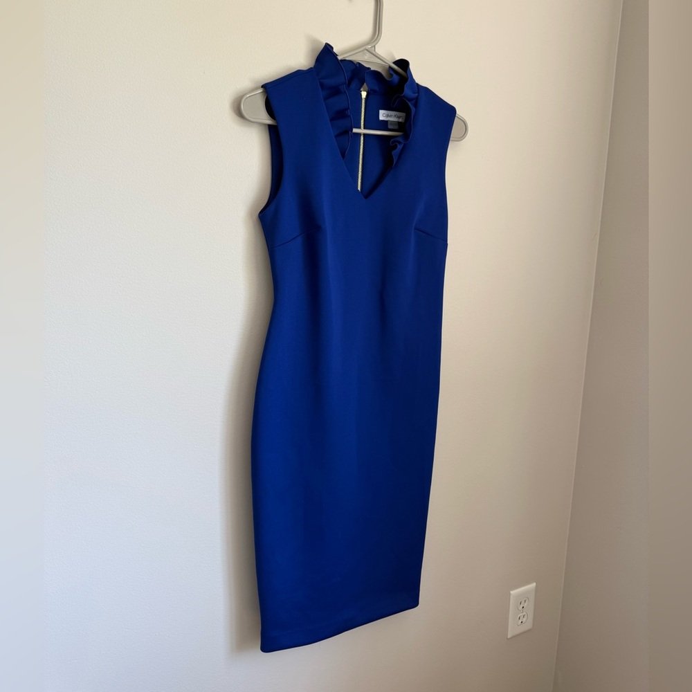 Calvin Klein Blue V-Neck Midi Dress Size 2